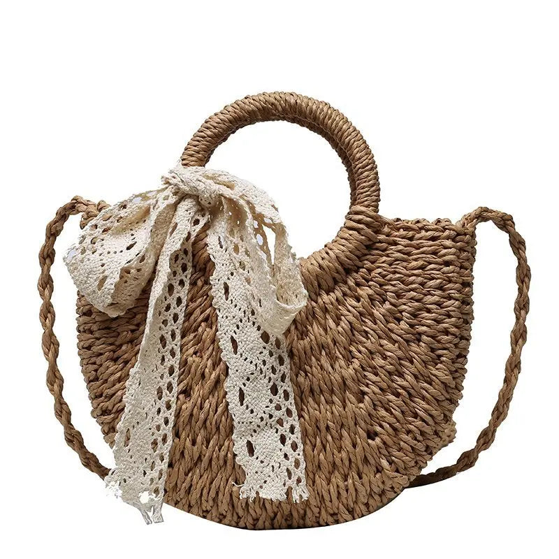 Handmade Rattan Half Round Bag