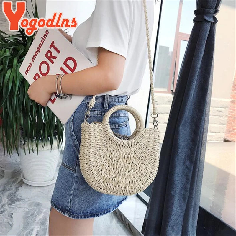 Handmade Rattan Half Round Bag
