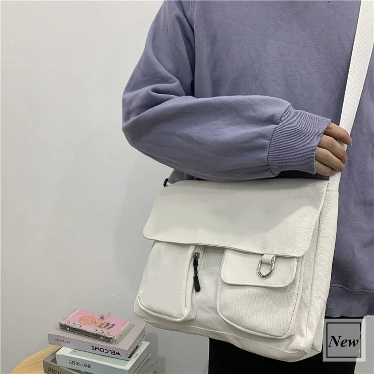 Printed Canvas Messenger Bag