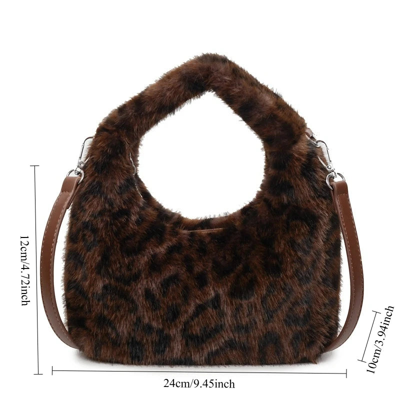 Fluffy Leopard Plush Shoulder Bag