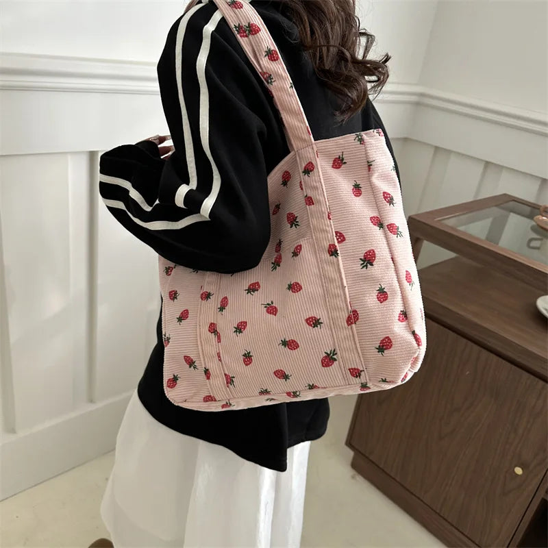 Strawberry Corduroy Tote Bag