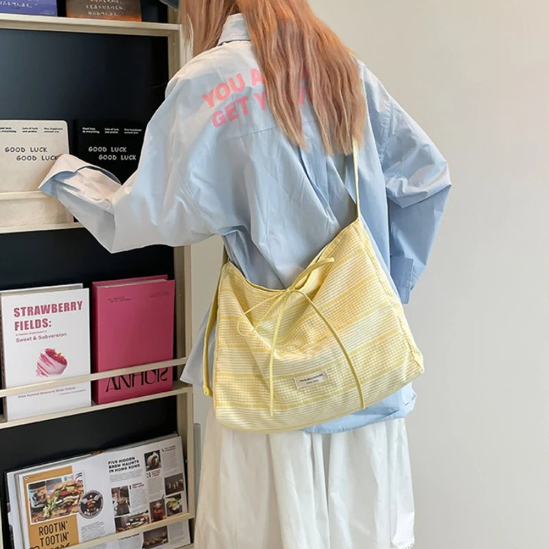 Plaid Nylon Hobo Tote