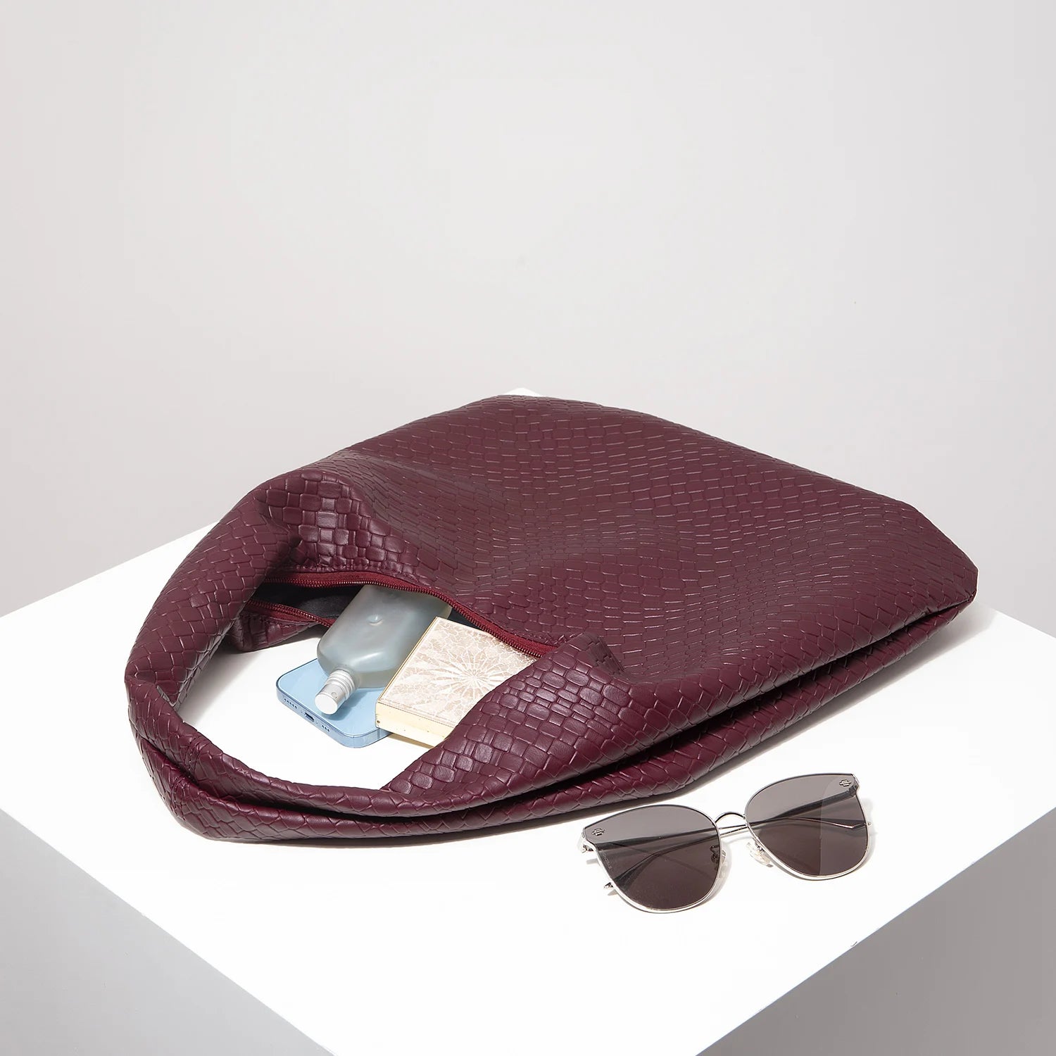 Woven Vegan Leather Hobo Bag