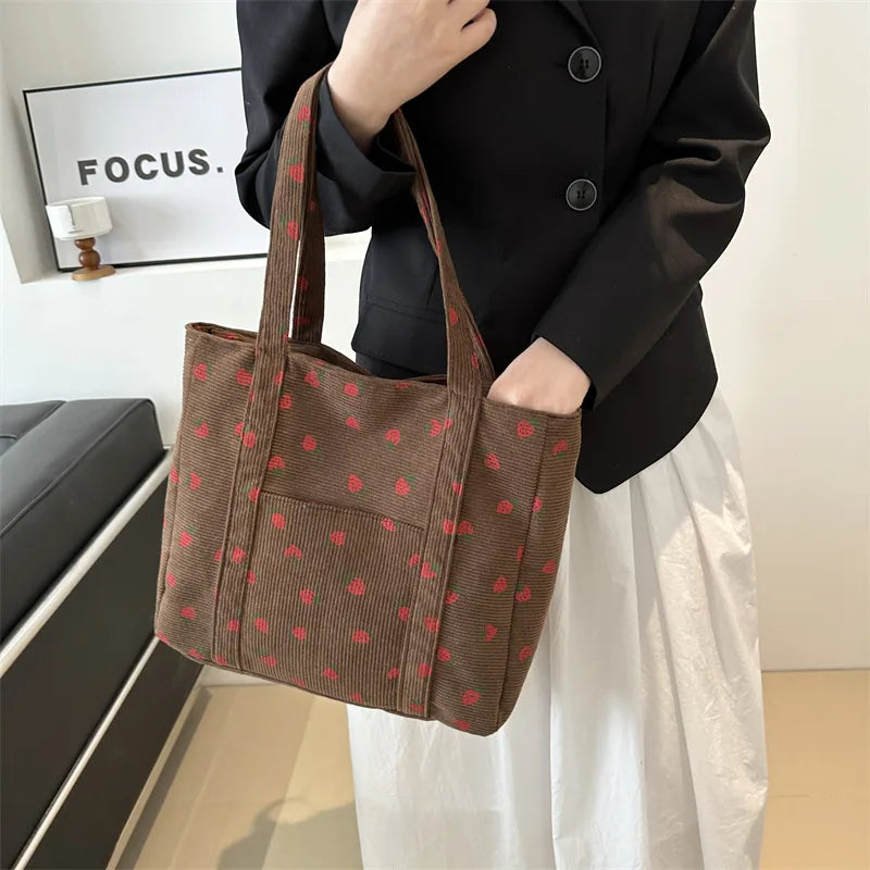 Strawberry Corduroy Tote Bag