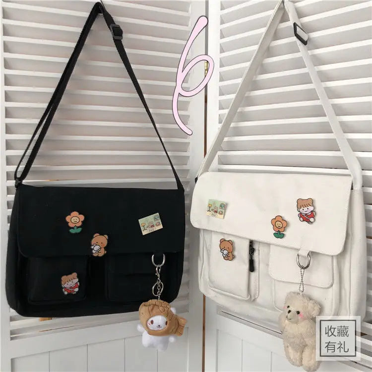 Printed Canvas Messenger Bag