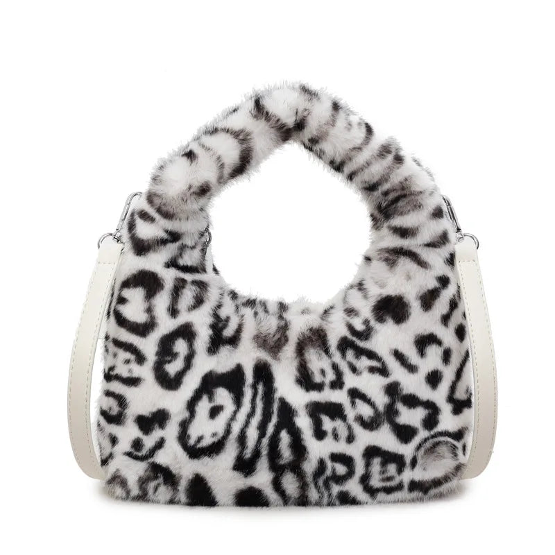 Fluffy Leopard Plush Shoulder Bag