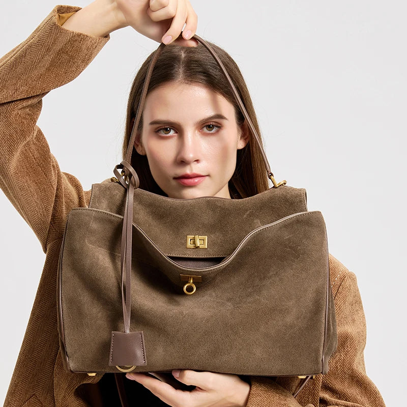 Suede Genuine Leather Tote Bag