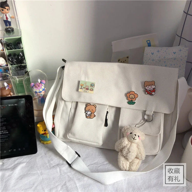Printed Canvas Messenger Bag