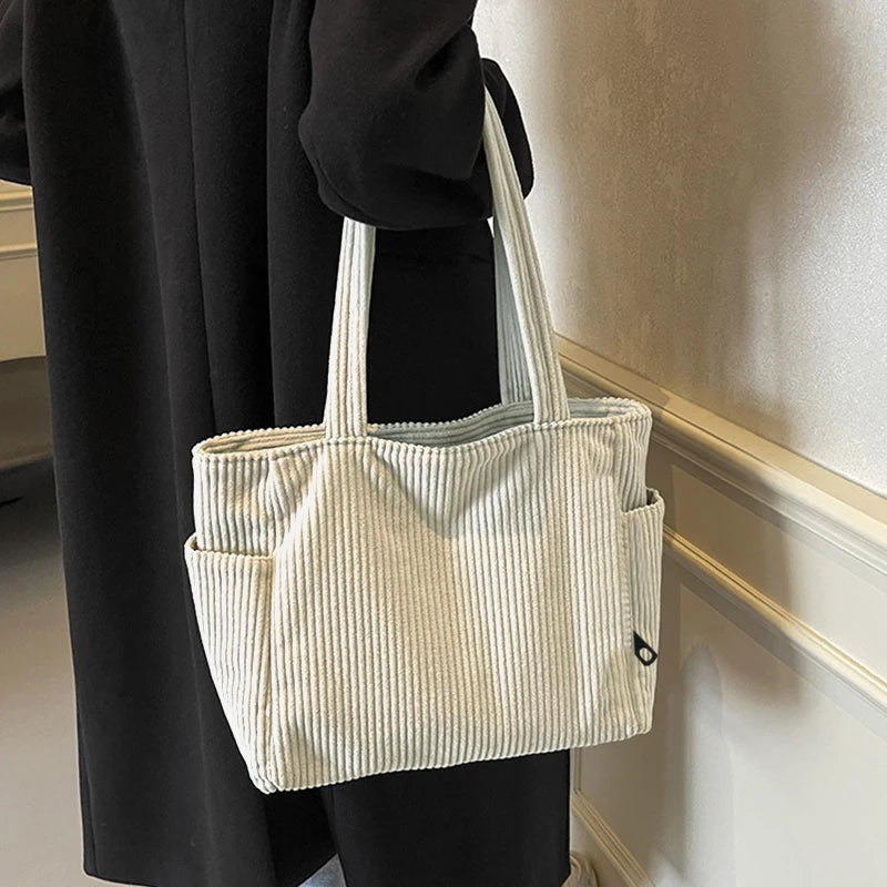 Striped Corduroy Tote Bag