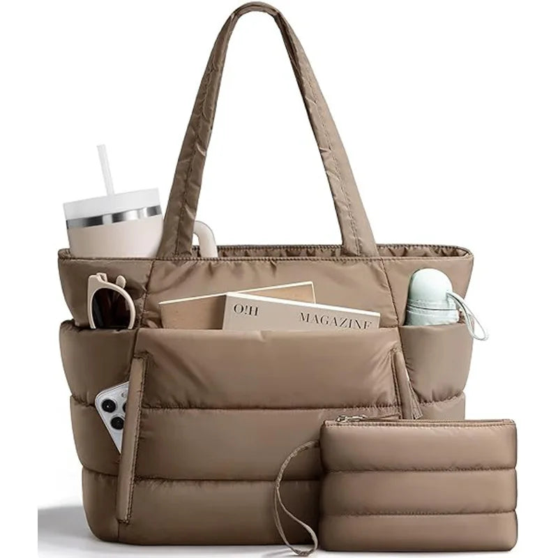 Quilted Multi-Compartment Tote Bag