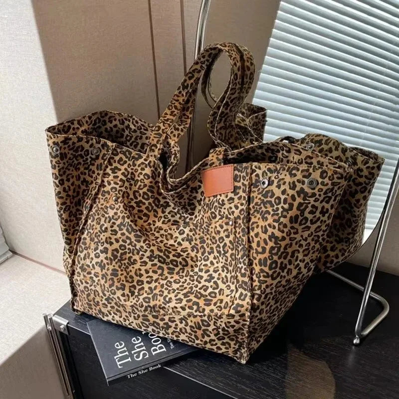 Leopard Print Canvas Tote Bag