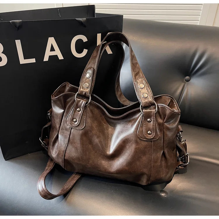 Retro Vegan Leather Tote Bag