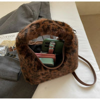 Fluffy Leopard Plush Shoulder Bag