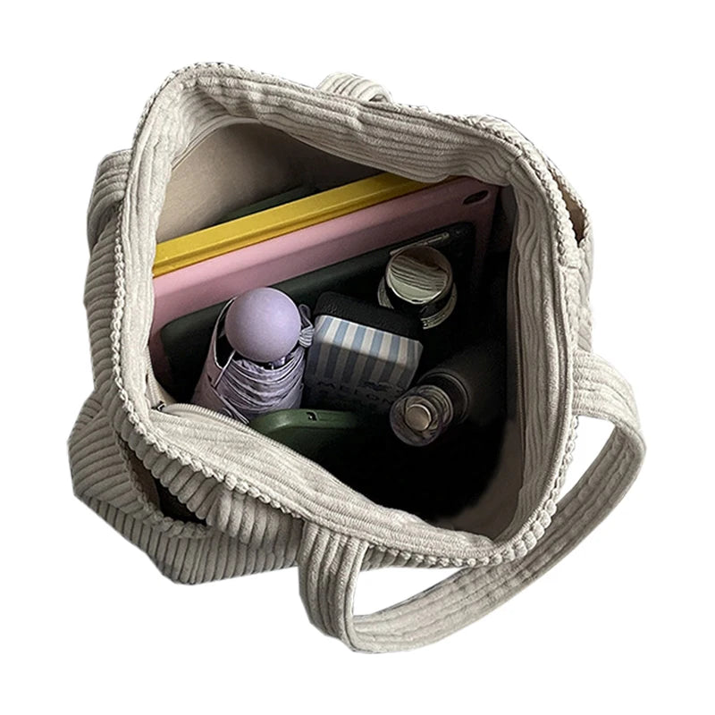 Striped Corduroy Tote Bag
