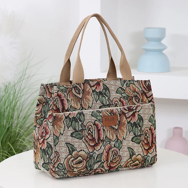 Floral Print Fabric Tote Bag