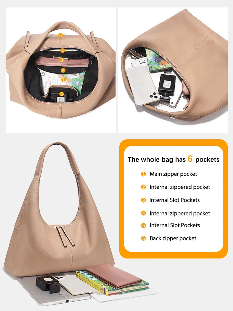 Large Genuine Leather Hobo Tote