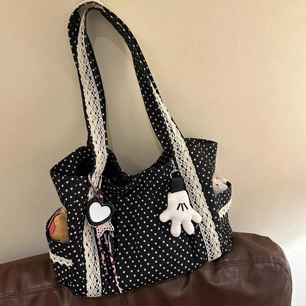 Vintage Lace Polka Dot Tote