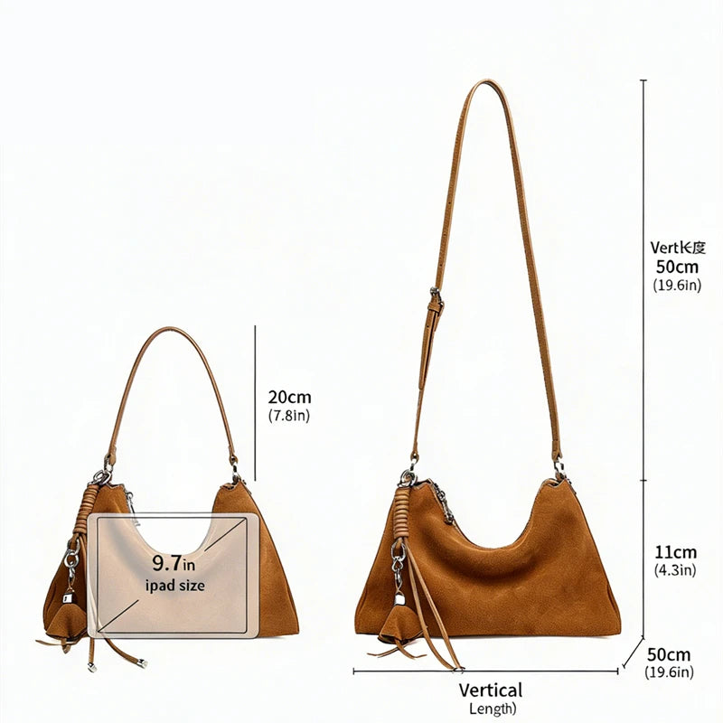 Retro Suede Tassel Hobo Bag