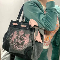 Y2K Embroidered Velvet Tote