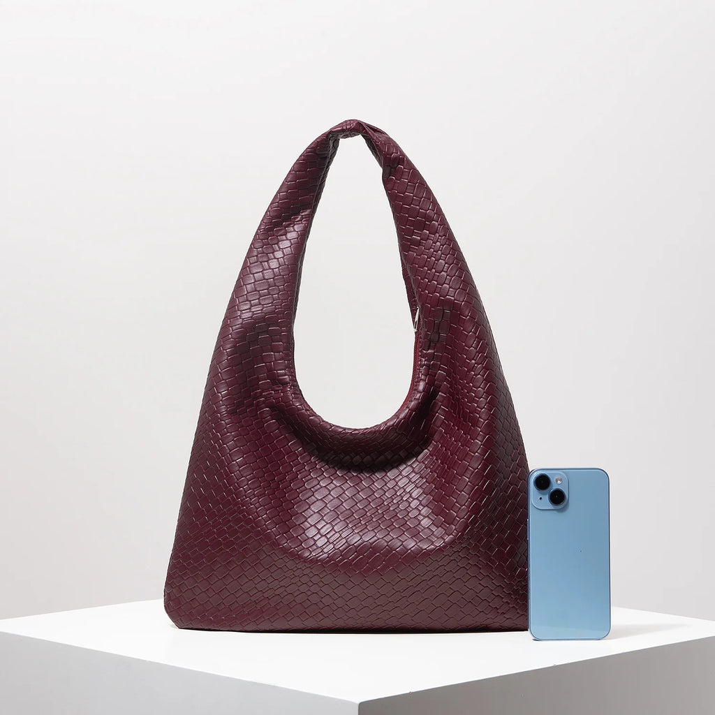 Woven Vegan Leather Hobo Bag