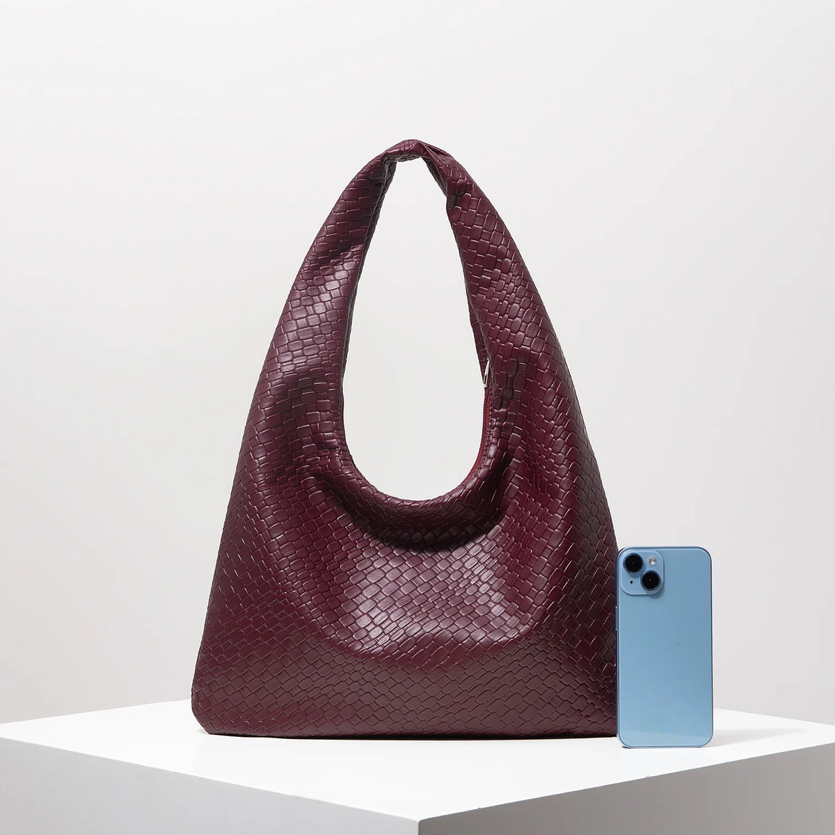 Woven Vegan Leather Hobo Bag