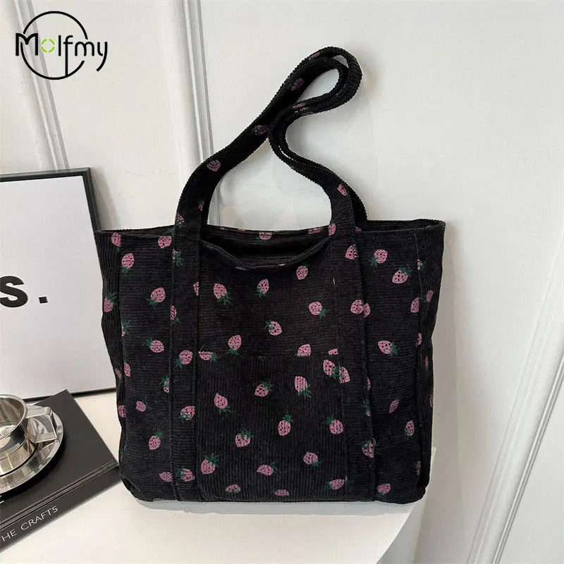 Strawberry Corduroy Tote Bag