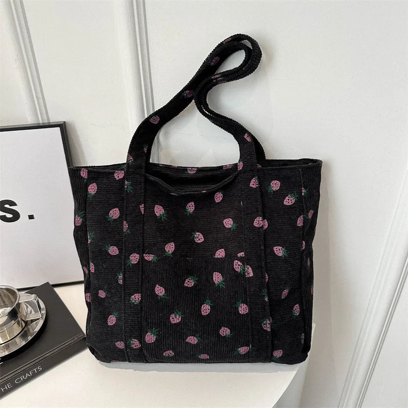 Strawberry Corduroy Tote Bag