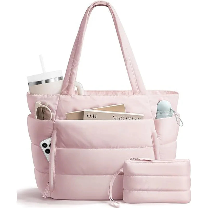 Quilted Multi-Compartment Tote Bag