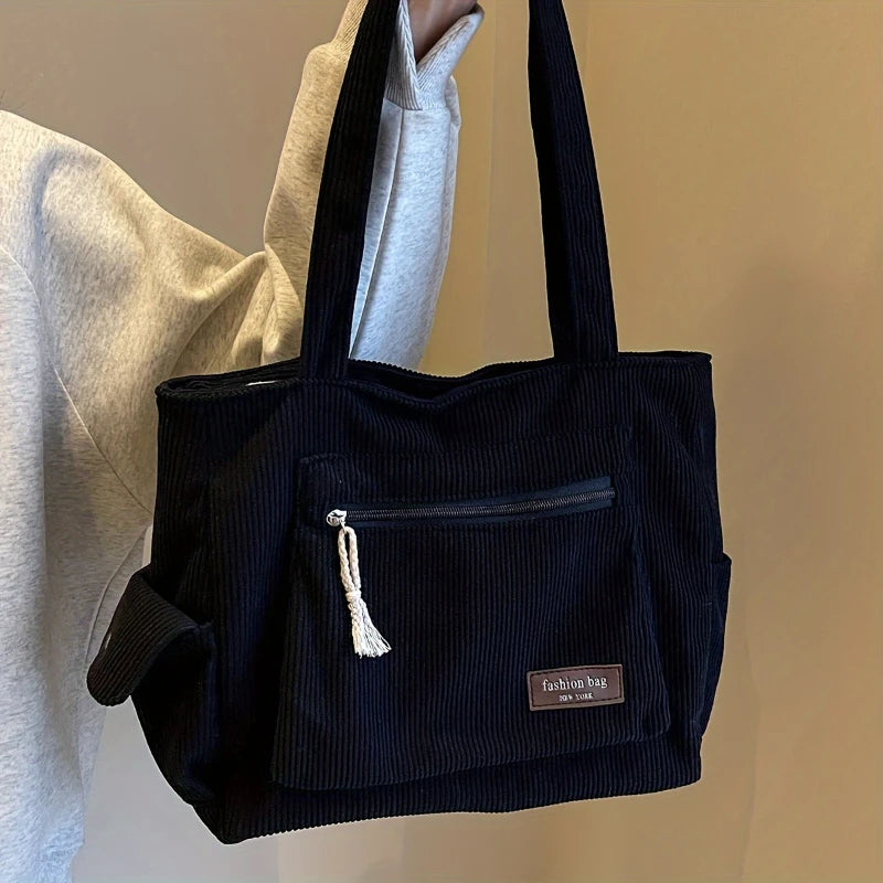 Retro Corduroy Multi-Pocket Tote