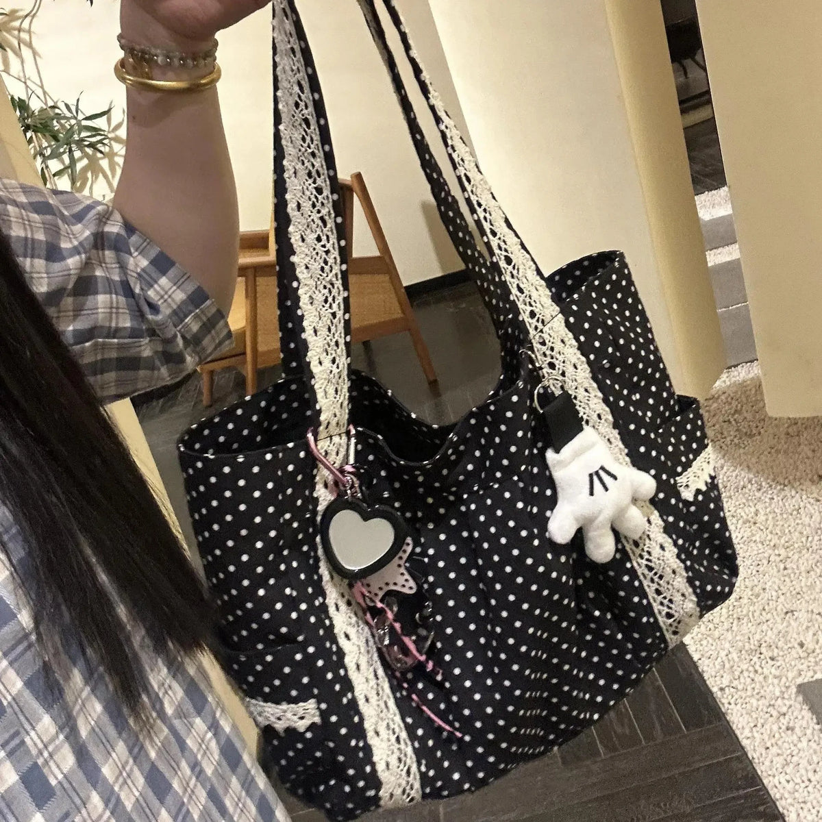 Vintage Lace Polka Dot Tote