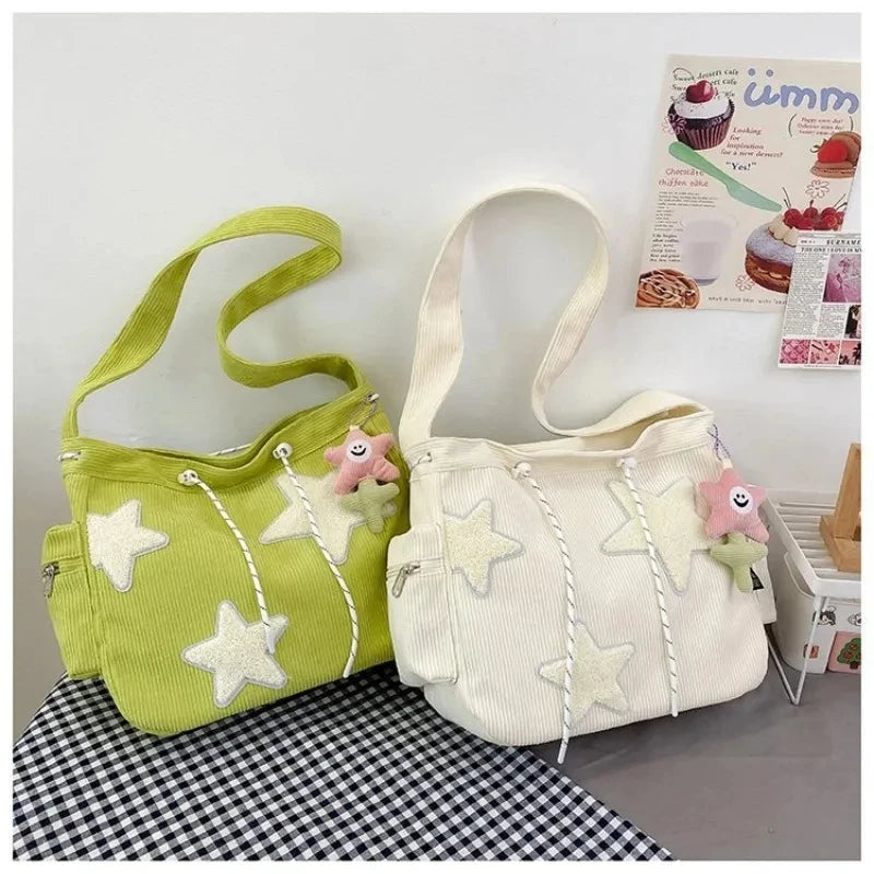 Star Corduroy Student Tote Bag