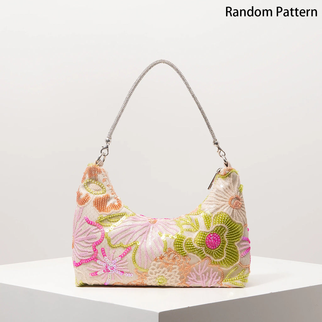 Floral Sequin Embroidered Evening Bag
