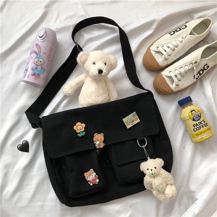 Printed Canvas Messenger Bag