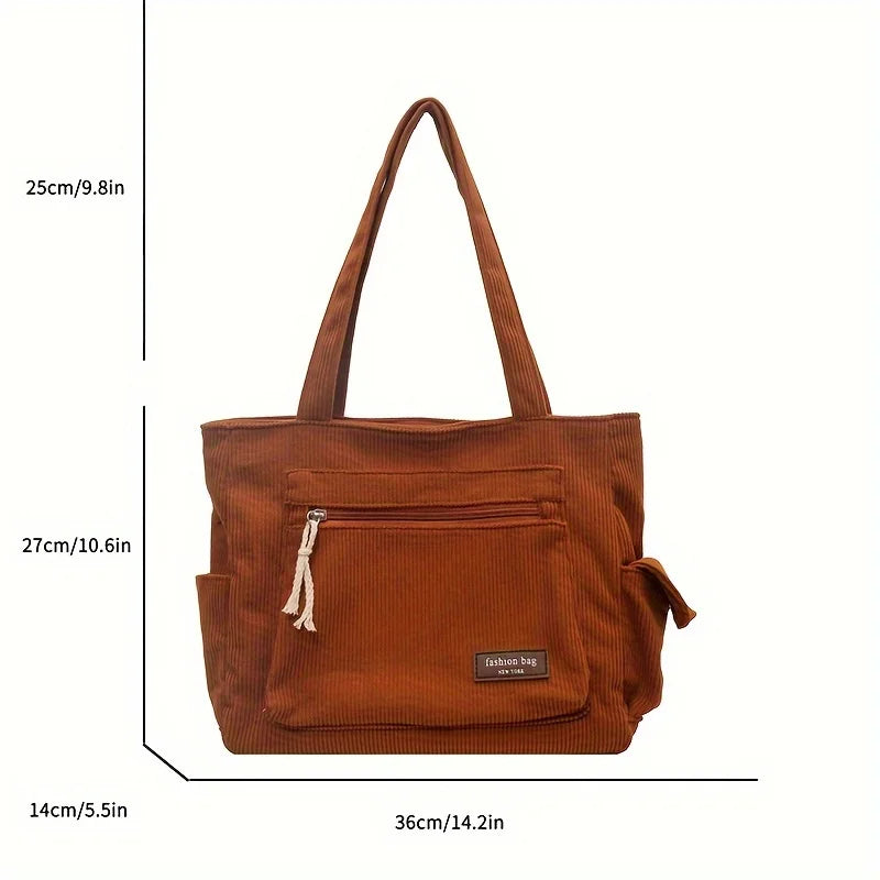 Retro Corduroy Multi-Pocket Tote