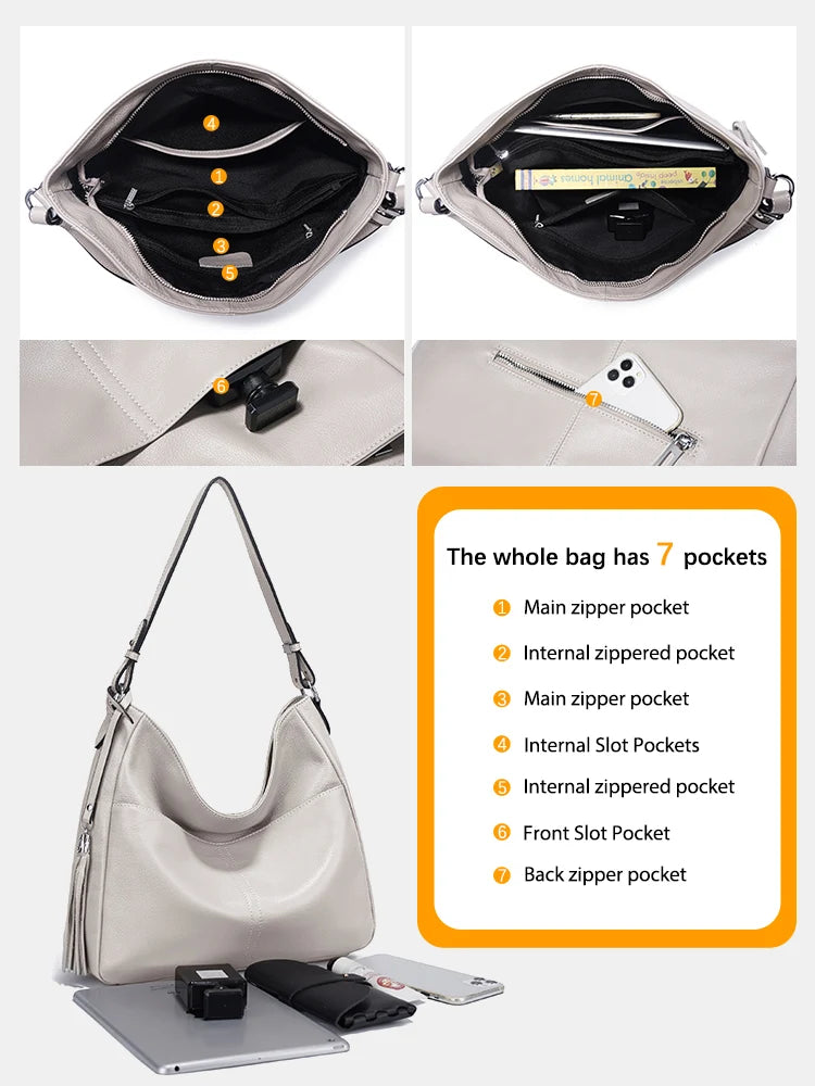 Elegant Tassel Soft Leather Hobo