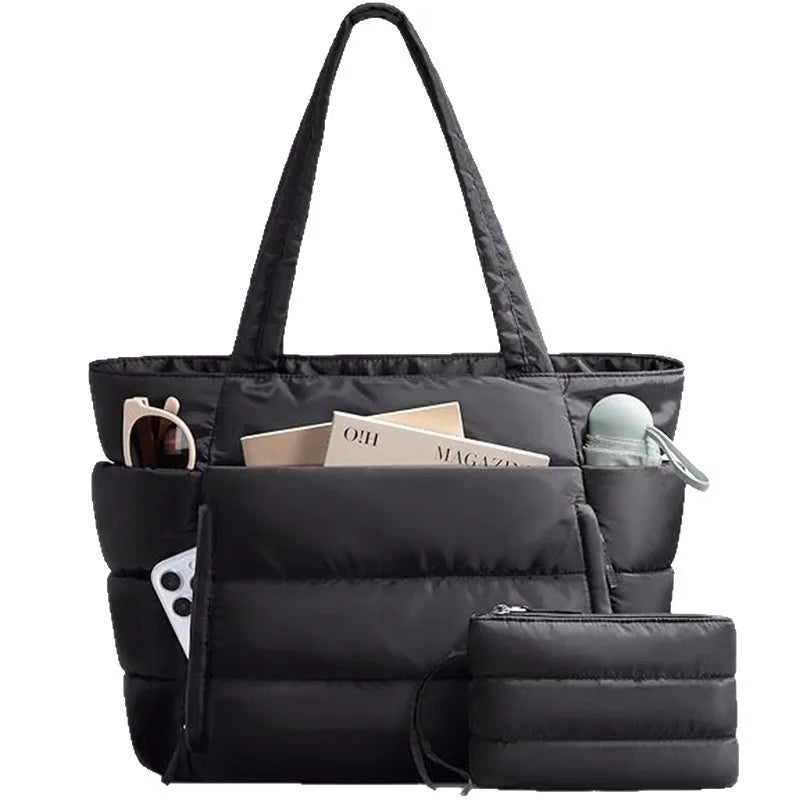 Quilted Multi-Compartment Tote Bag