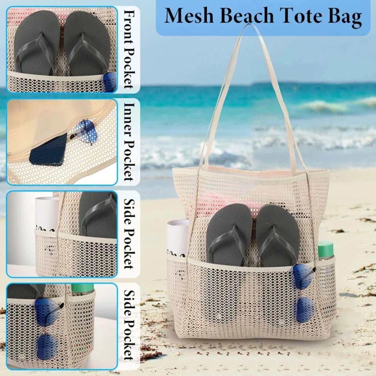 Foldable Mesh Beach Tote