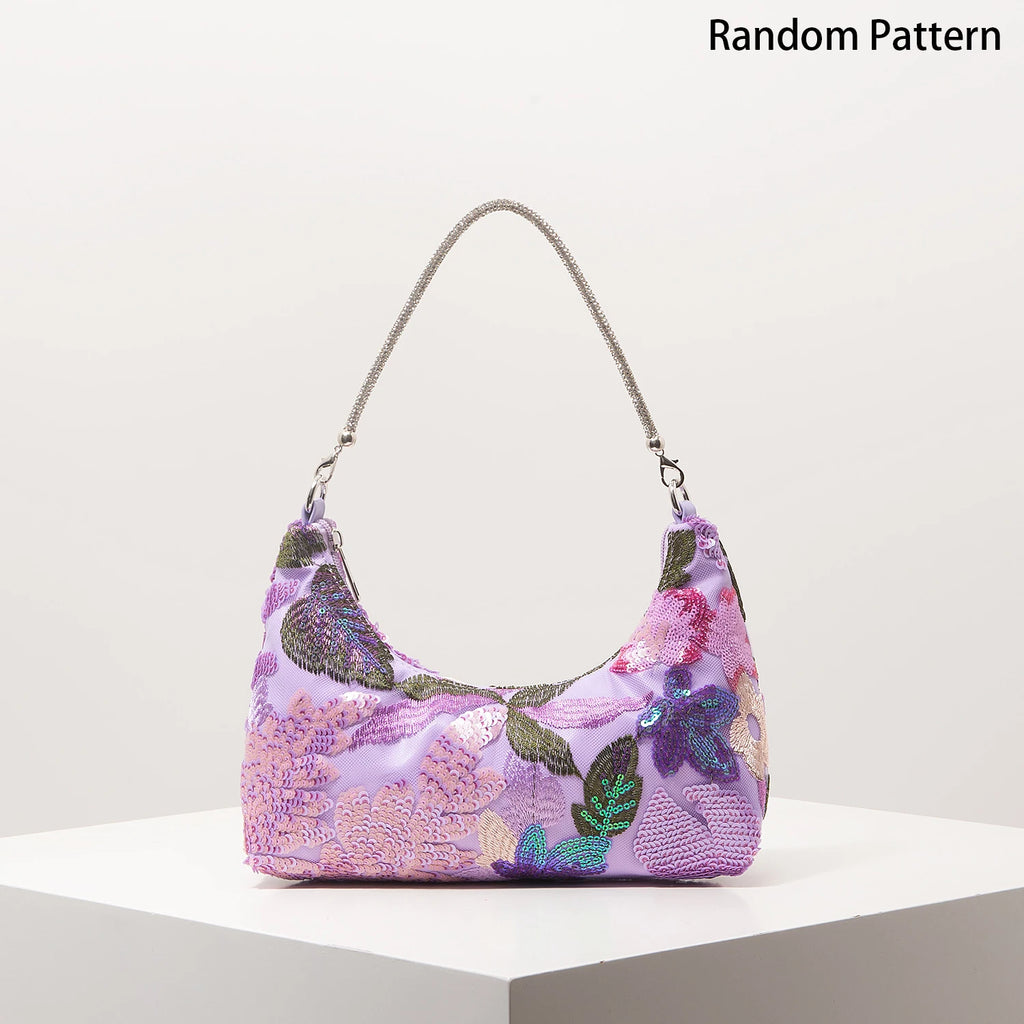 Floral Sequin Embroidered Evening Bag