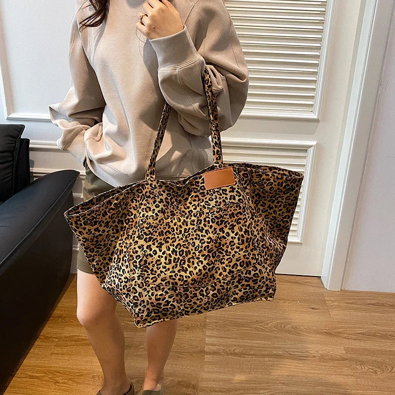 Leopard Print Canvas Tote Bag