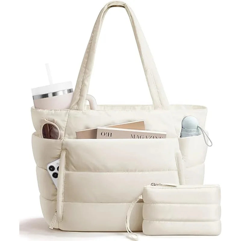 Quilted Multi-Compartment Tote Bag
