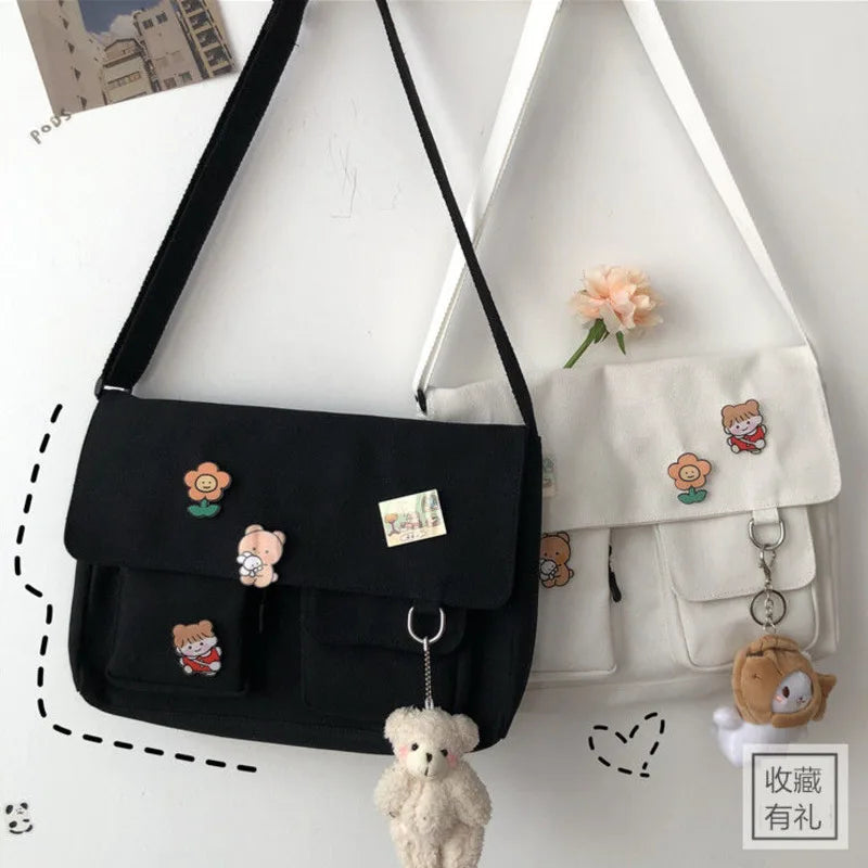 Printed Canvas Messenger Bag