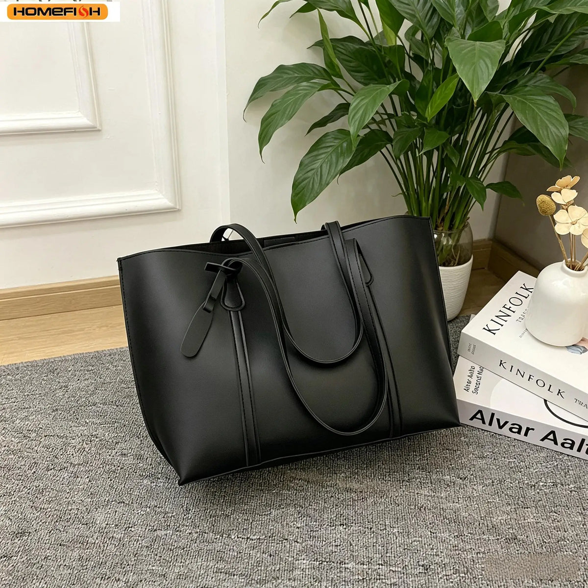 Soft Leather Slouch Tote Bag