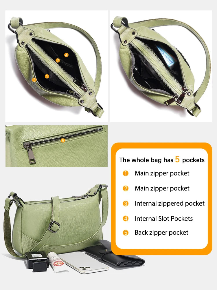 Soft Cowhide Double Zip Hobo