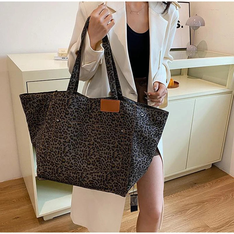 Leopard Print Canvas Tote Bag