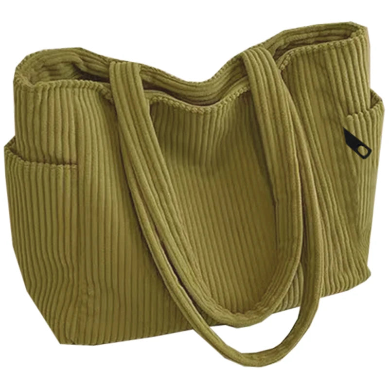 Striped Corduroy Tote Bag