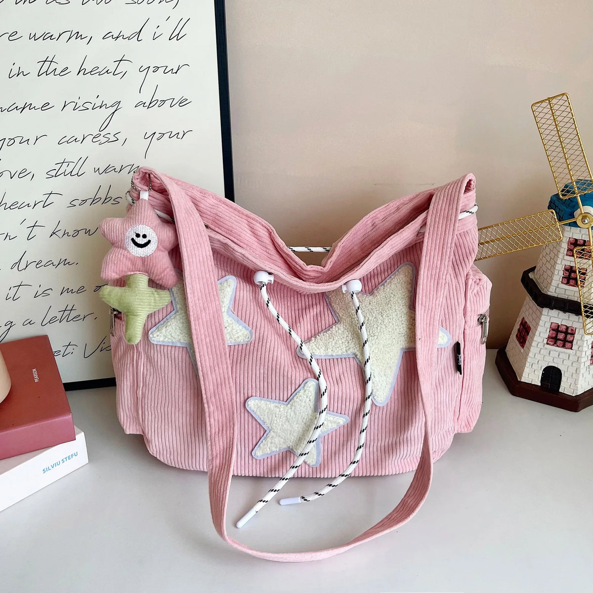Star Corduroy Student Tote Bag
