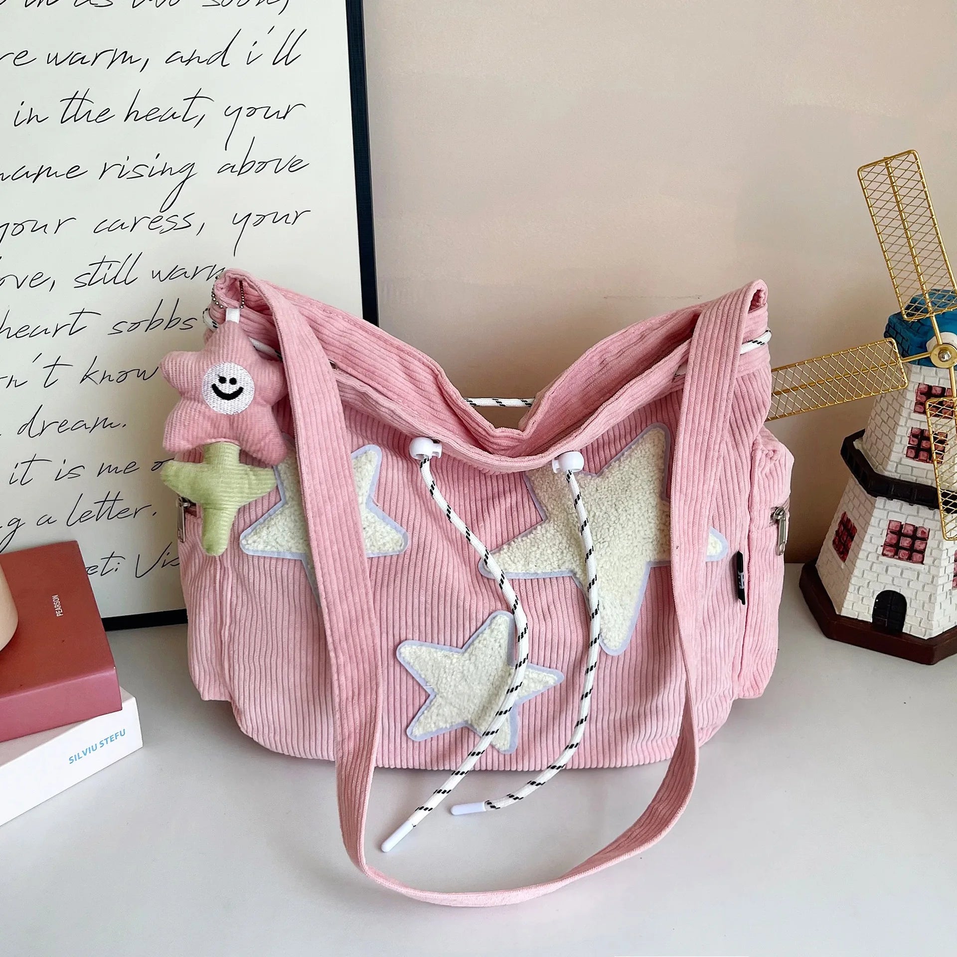 Star Corduroy Student Tote Bag