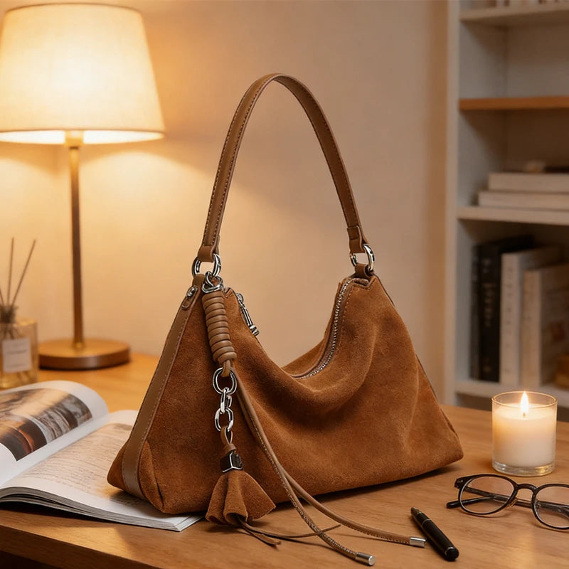 Retro Suede Tassel Hobo Bag