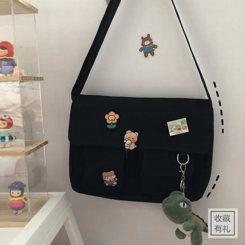 Printed Canvas Messenger Bag