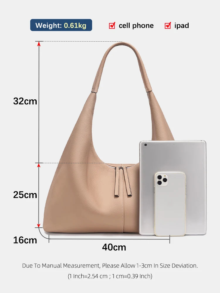 Large Genuine Leather Hobo Tote